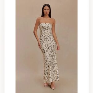 Claudette Strapless Satin Maxi Dress Polka Dot Print